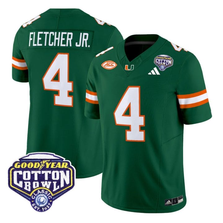 Alternative view of Mark Fletcher Jr Jersey #4 Miami Hurricanes 2025 Cotton Bowl Patch Stitched