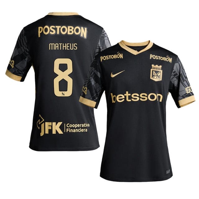 Matheus Uribe 8 Atlético Nacional 2025-26 Away Men Jersey – Black
