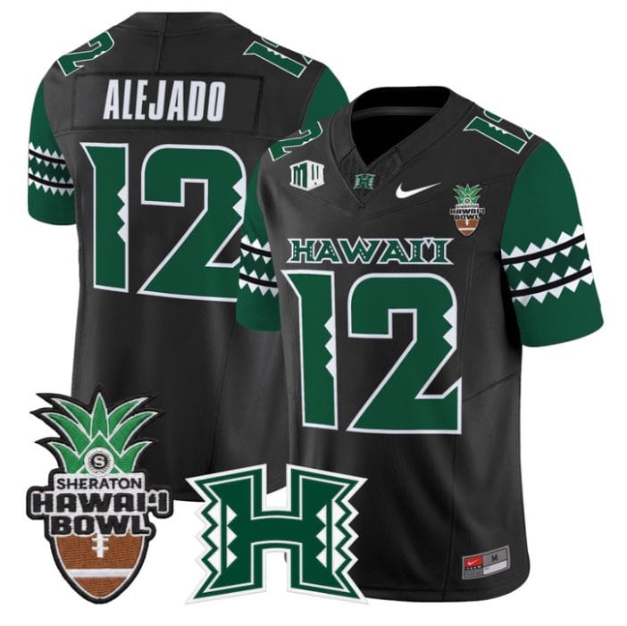 Alternative view of Micah Alejado Jersey #12 Hawai'i Rainbow 2025 Hawai'i Bowl Stitched