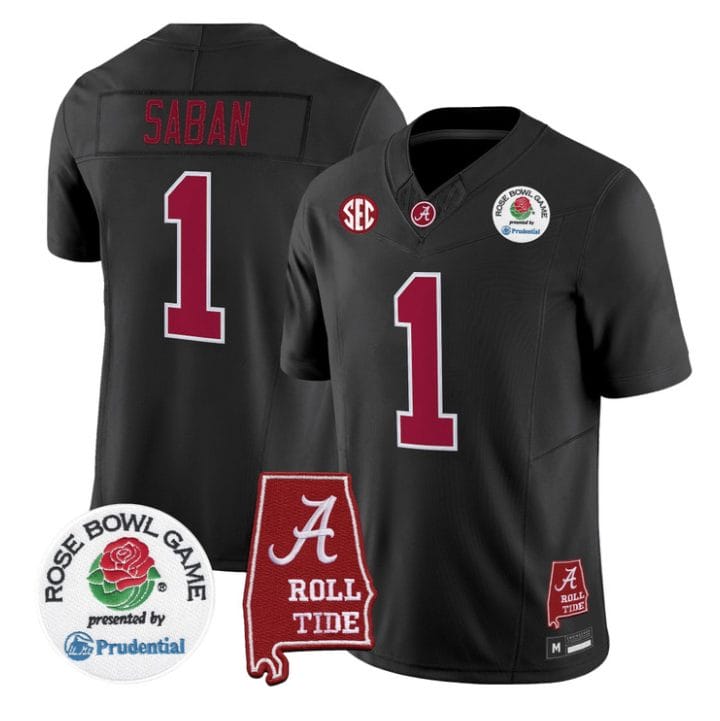 Alternative view of Nick Saban Jersey #1 Alabama Crimson Tide 2026 Rose Bowl Patch Stitched