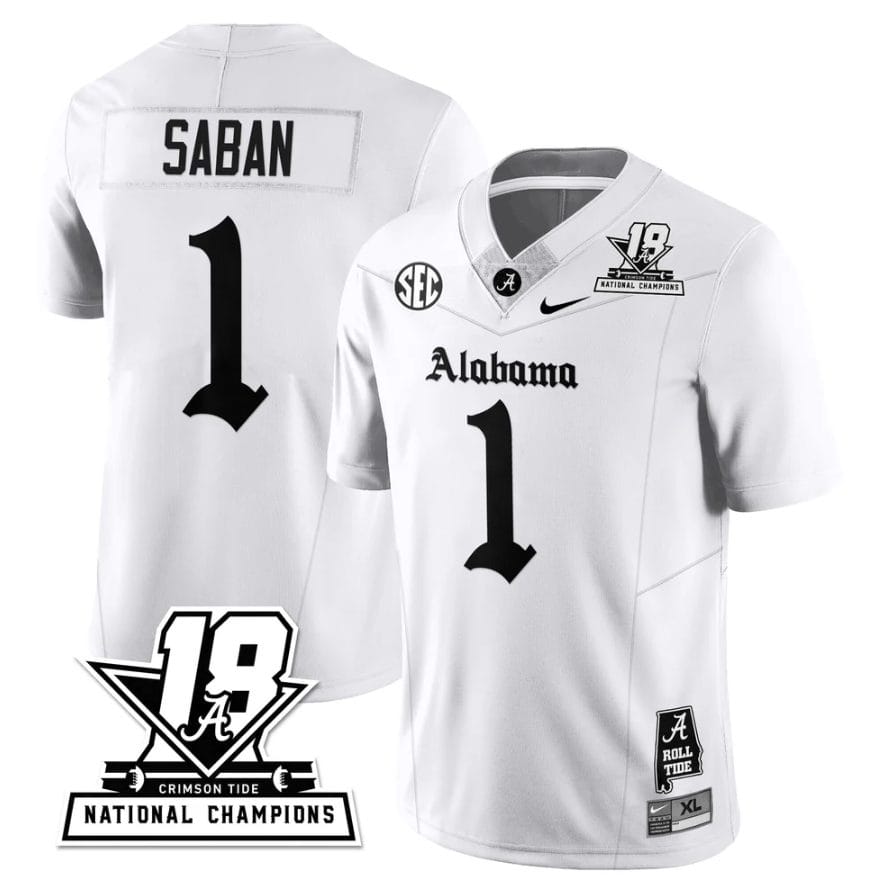 Nick Saban Jersey #1 Alabama Crimson 18x-Time National Champions Gothic - Image 3