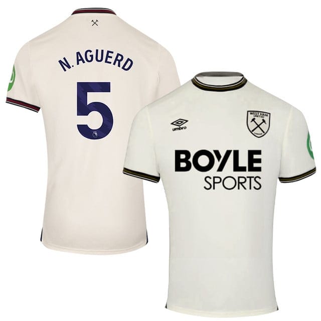 Nayef Aguerd #5 West Ham United 2025-26 Away Match Jersey – Cream