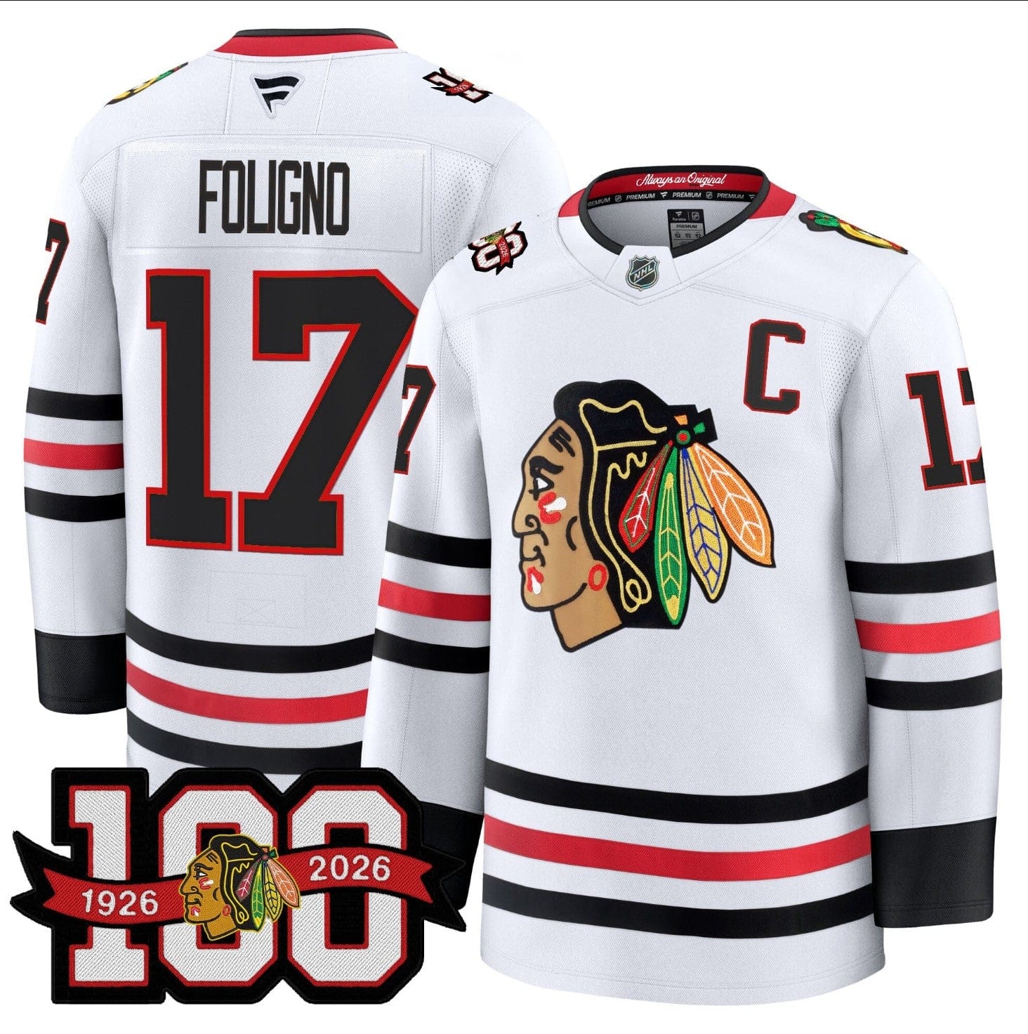 Nick Foligno Jersey #17 Chicago Blackhawks 2025-26 Premium 100th Stitched - Image 3