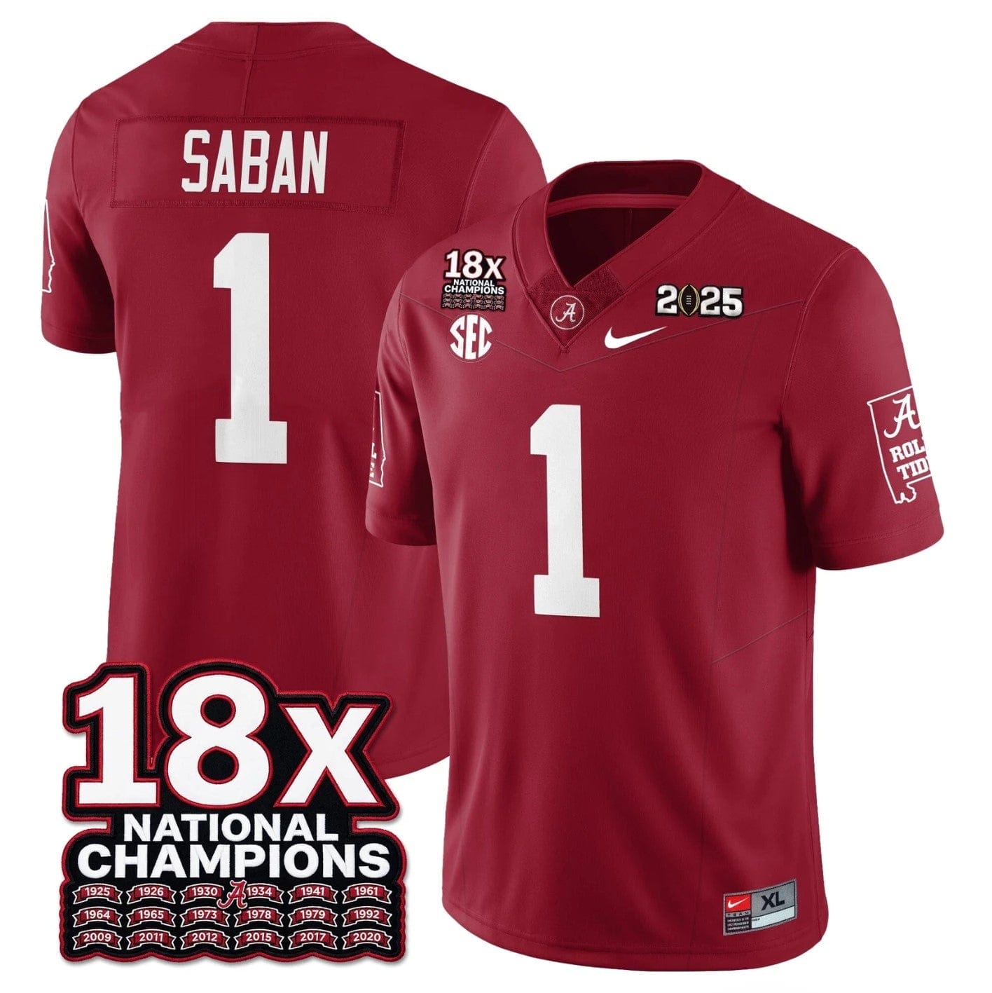Nick Saban Jersey #1 Alabama Crimson 18x-Time National Champions Stitched - Image 4