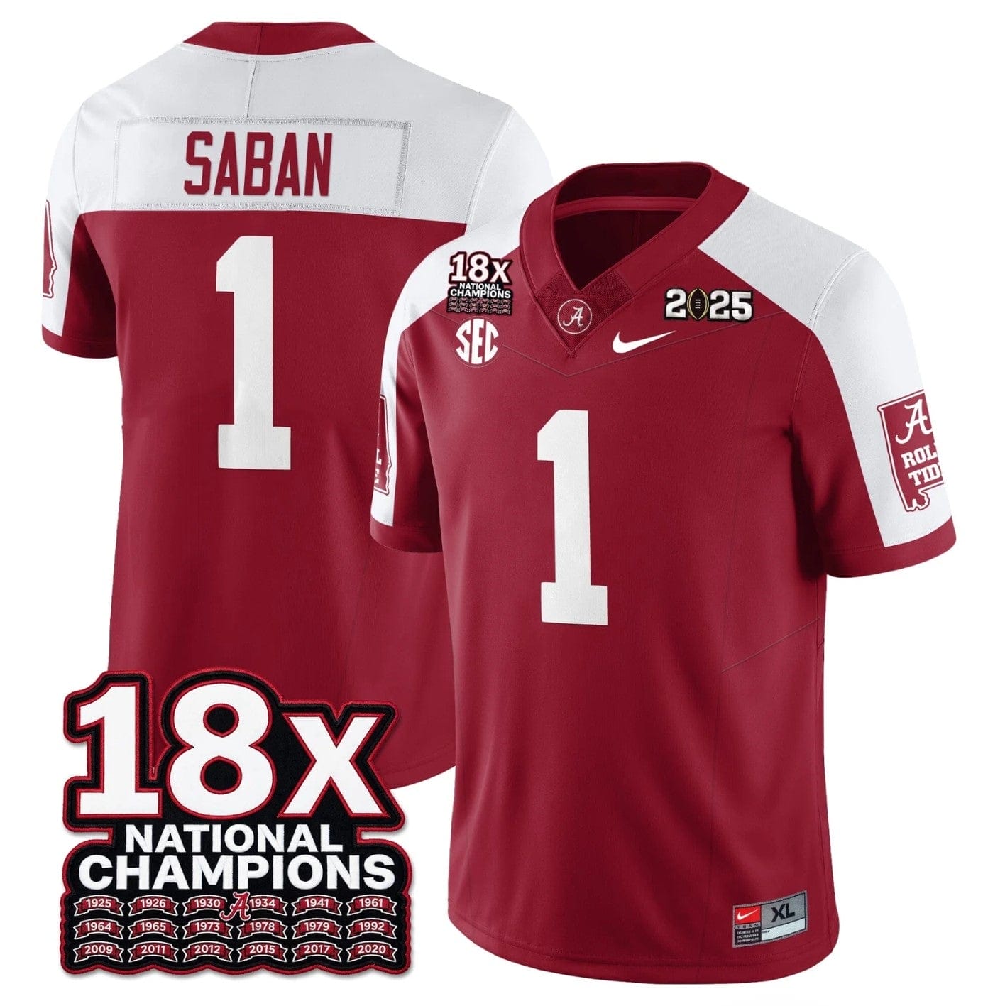 Nick Saban Jersey #1 Alabama Crimson 18x-Time National Champions Stitched - Image 3