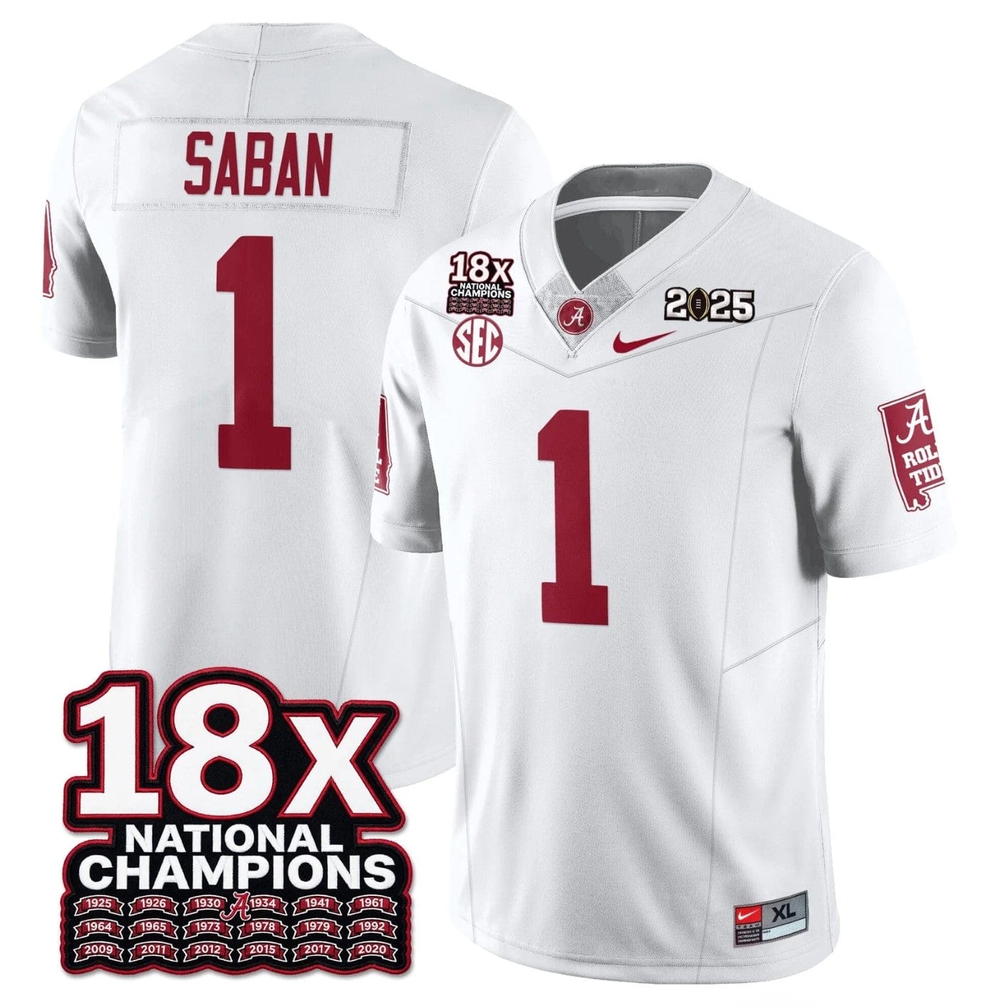 Nick Saban Jersey #1 Alabama Crimson 18x-Time National Champions Stitched - Image 5
