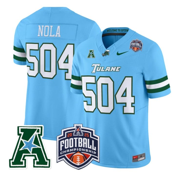 Alternative view of Nola Jersey #504 Tulane Green Wave 2025 AAC Championship Stitched