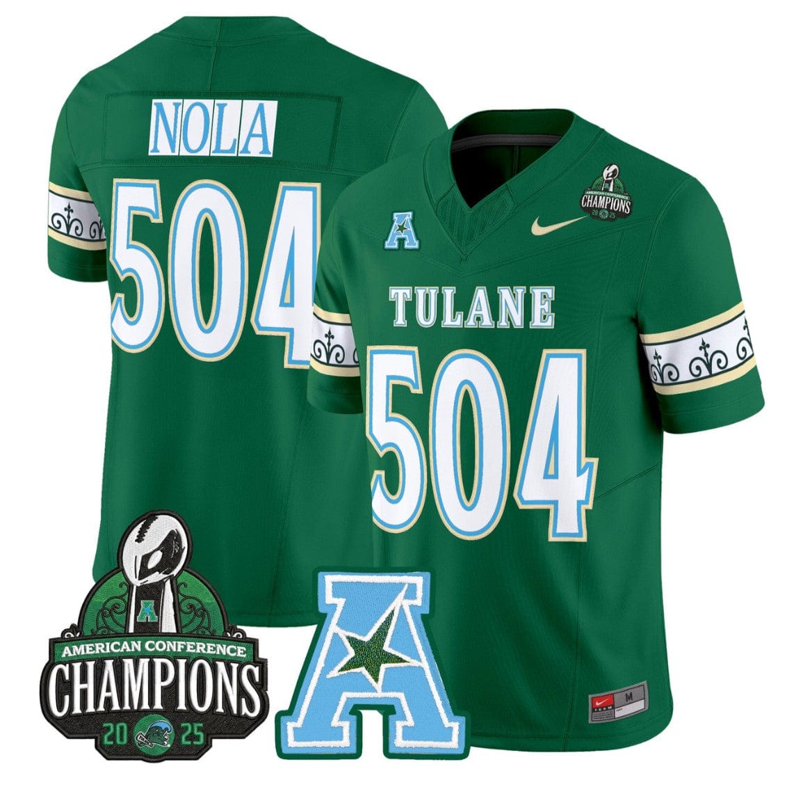 Nola Jersey #504 Tulane Green Wave City Edition 2025 AAC Champions - Image 3