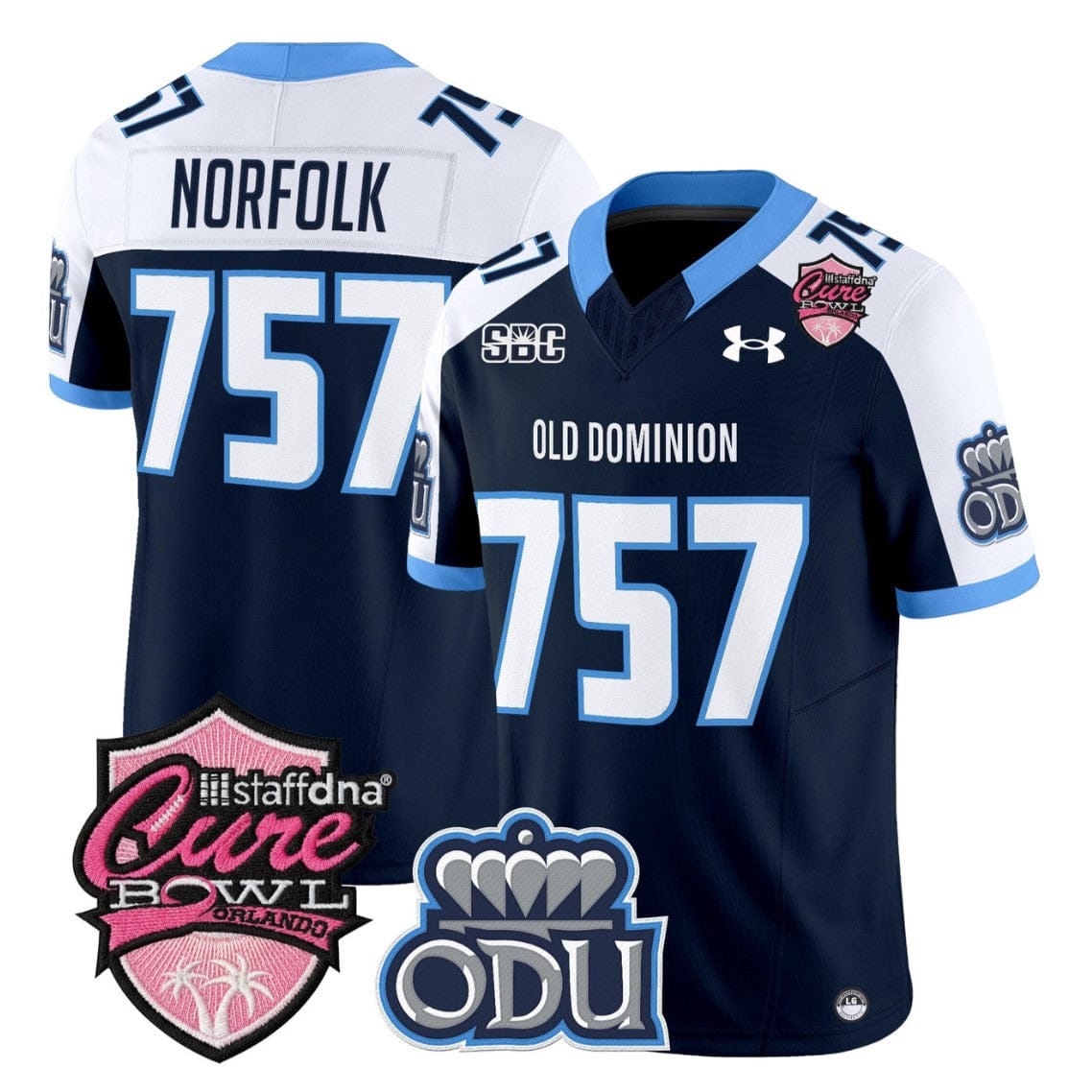 Alternative view of Norfolk Jersey #757 Old Dominion Monarchs 2025 Cure Bowl Stitched