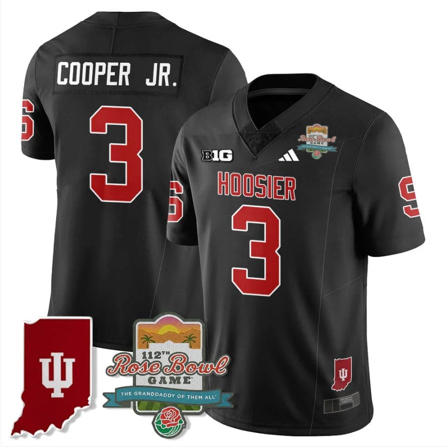 Alternative view of Omar Cooper Jr Jersey #3 Indiana Hoosiers Rose Bowl 112th Patch Stitched