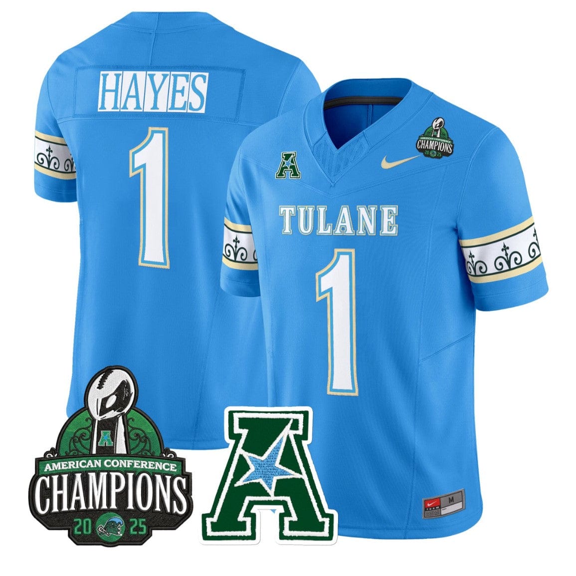Alternative view of Omari Hayes Jersey #1 Tulane Green Wave City Edition 2025 AAC Champions