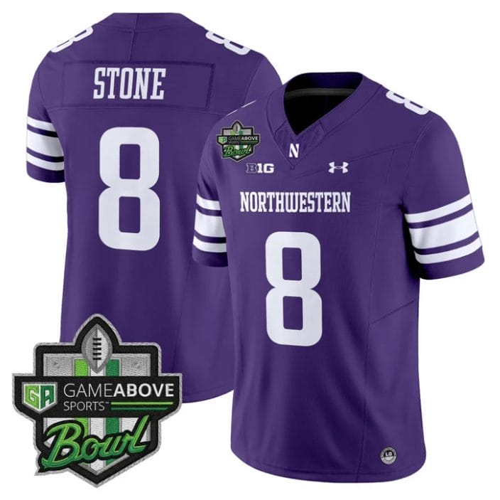 Alternative view of Preston Stone Jersey #8 Northwestern Wildcats 2025 GameAbove Sports Bowl