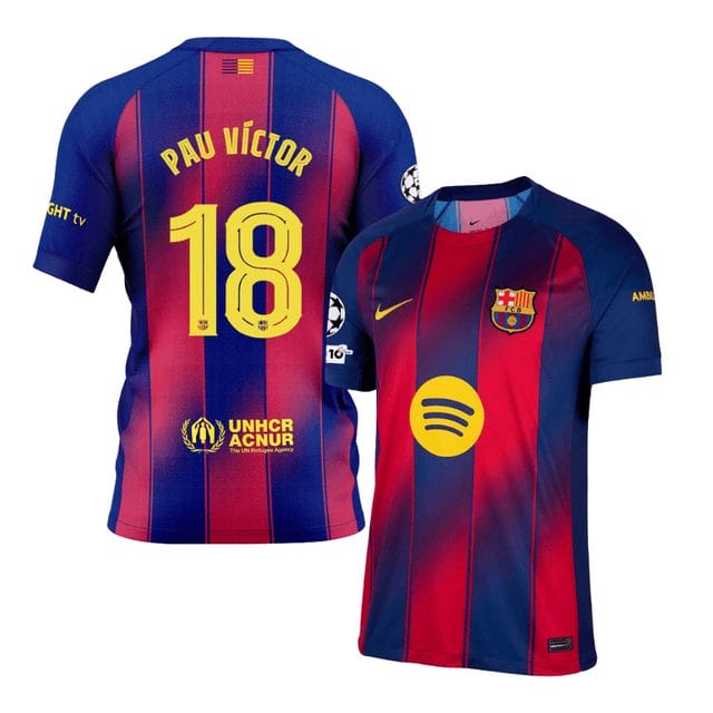 Pau Víctor 18 Barcelona 2025-26 Home Jersey – Scarlet
