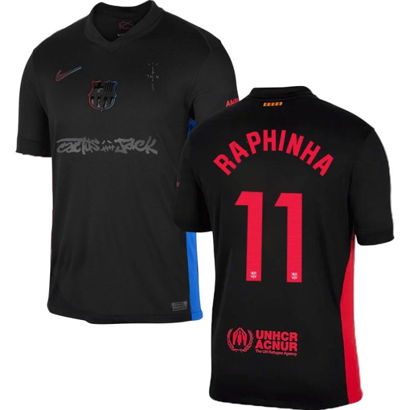 Raphinha #11 Barcelona x Travis Scott 2025 Away Jersey – Black