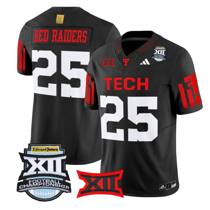 Red Raiders Jersey #25 Texas Tech Red Raiders 2025 Big 12 Championship