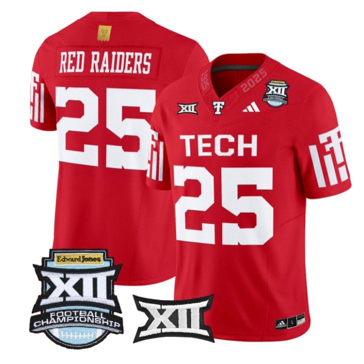 Alternative view of Red Raiders Jersey #25 Texas Tech Red Raiders 2025 Big 12 Championship