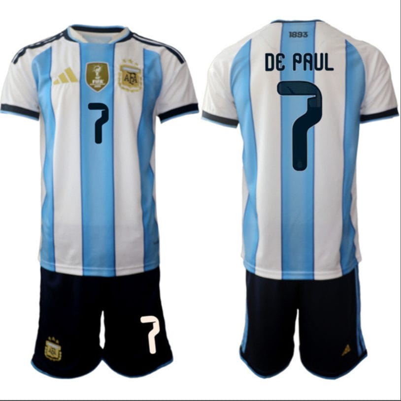 Rodrigo Javier De Paul Jersey #7 Argentina 2025-26 White Blue Home Soccer Suit
