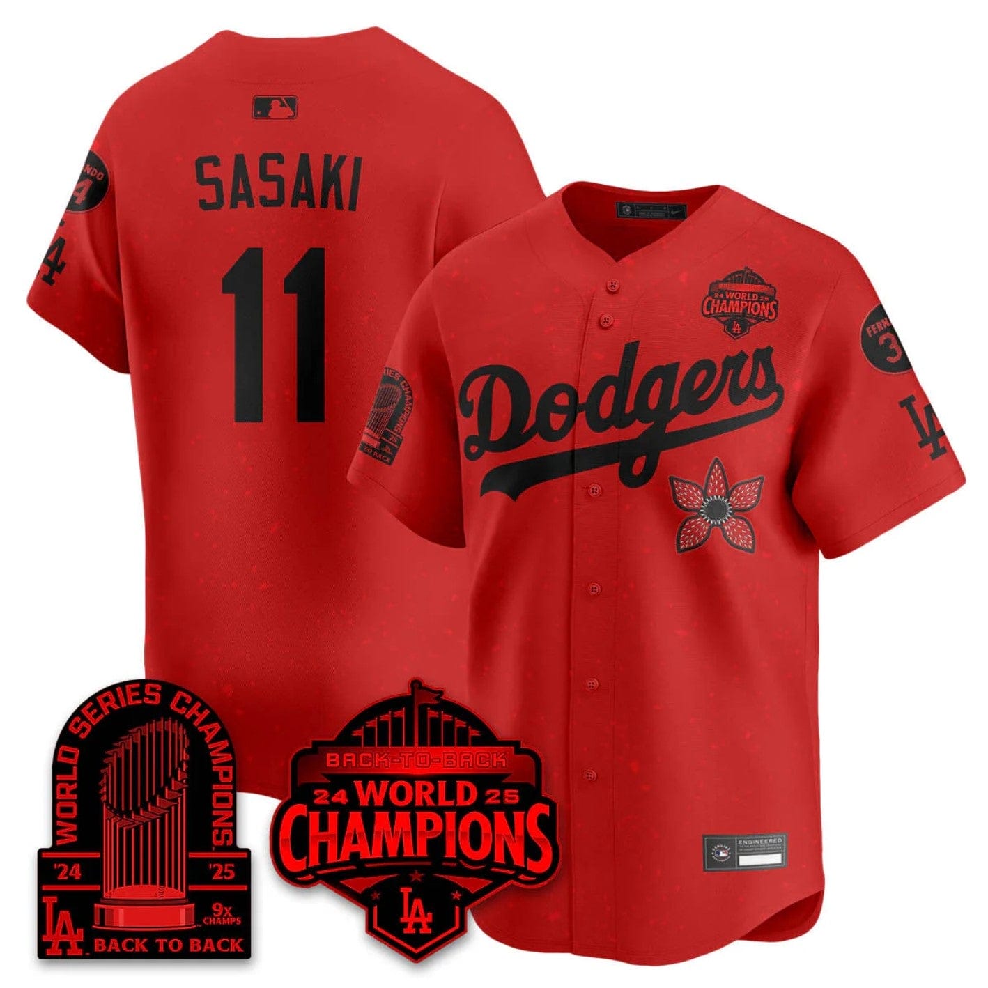 Rōki Sasaki Jersey #11 Dodgers 2025 Champions Stranger Things 9x Champs Stitched - Image 3