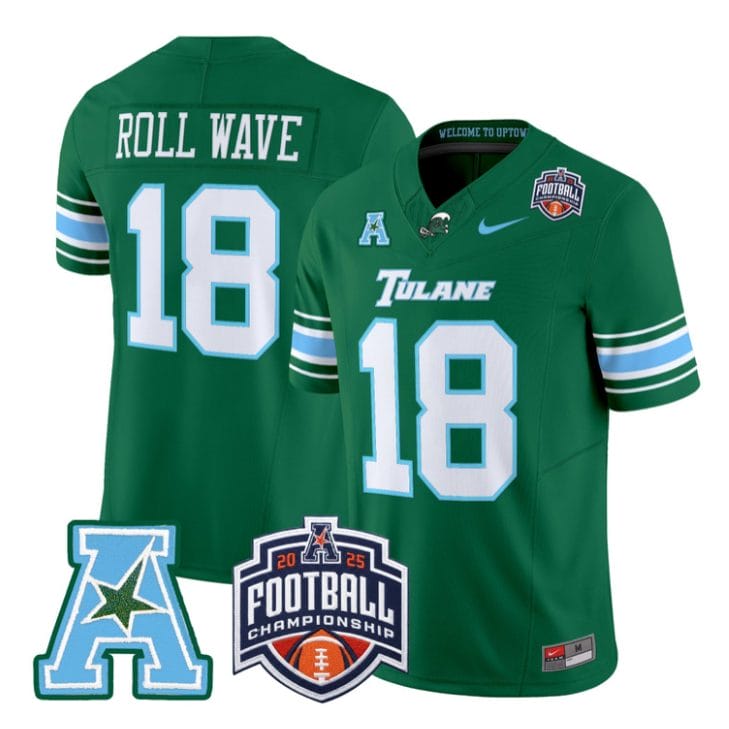 Roll Wave Jersey #18 Tulane Green Wave 2025 AAC Championship Stitched - Image 4