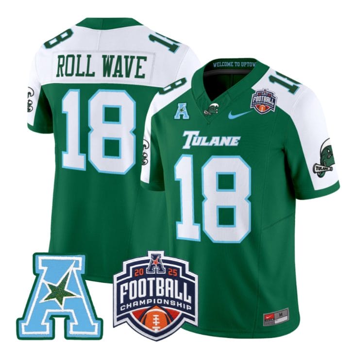 Roll Wave Jersey #18 Tulane Green Wave 2025 AAC Championship Stitched - Image 3