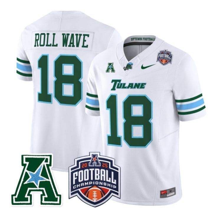 Roll Wave Jersey #18 Tulane Green Wave 2025 AAC Championship Stitched - Image 5