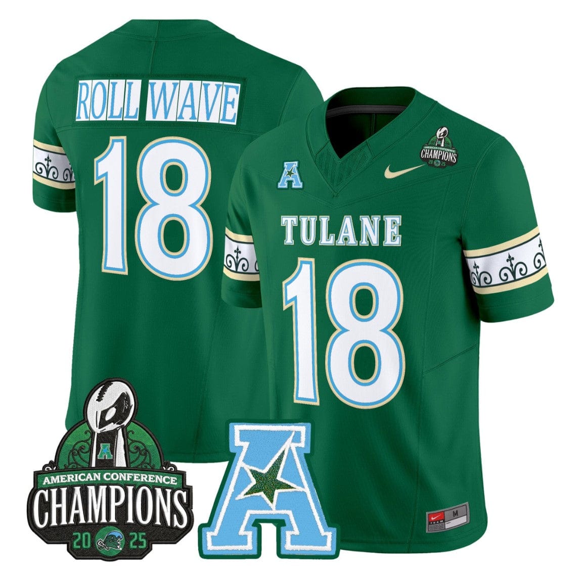Roll Wave Jersey #18 Tulane Green Wave City Edition 2025 AAC Champions - Image 3