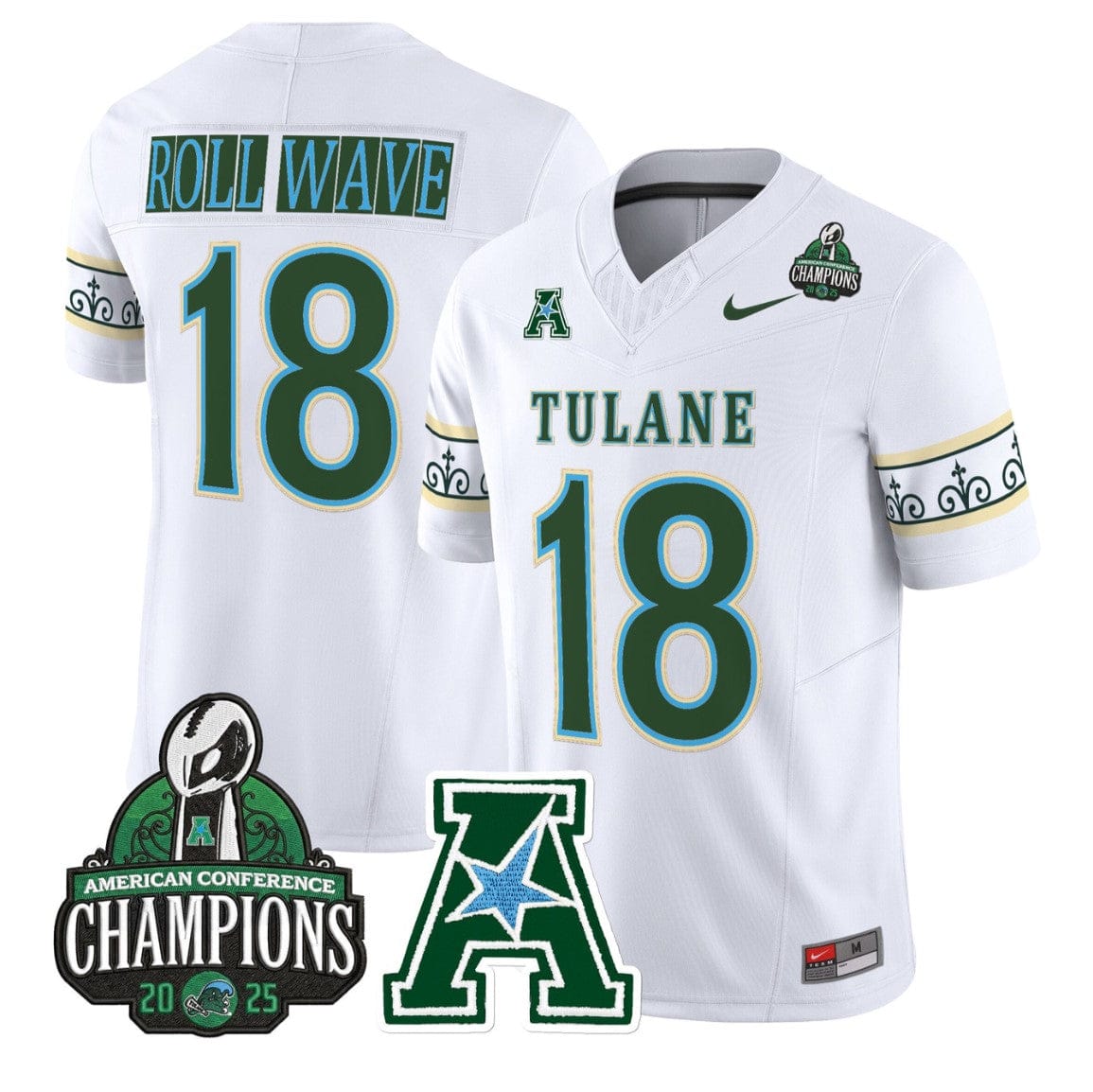 Roll Wave Jersey #18 Tulane Green Wave City Edition 2025 AAC Champions - Image 4