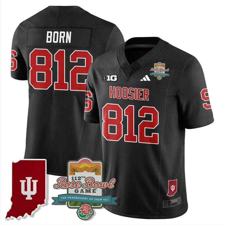Alternative view of Rust Born Jersey #812 Indiana Hoosiers Rose Bowl 112th Patch Stitched