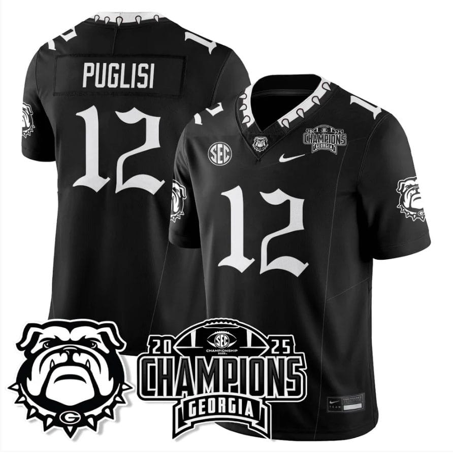 Alternative view of Ryan Puglisi Jersey #12 Georgia Bulldogs Gothic SEC Football Champions
