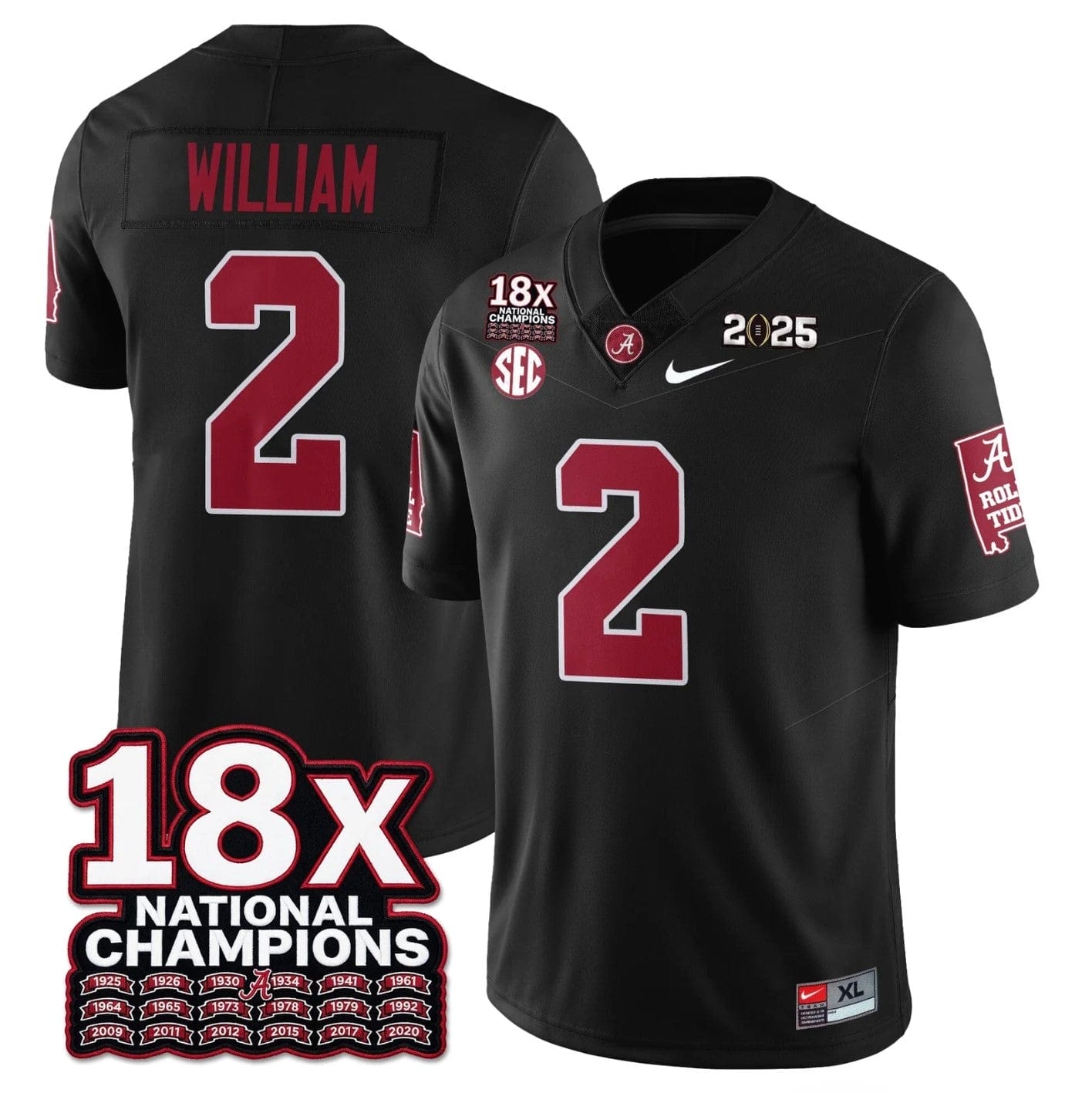 Alternative view of Ryan William Jersey #2 Alabama Crimson 18x-Time National Champions Stitched