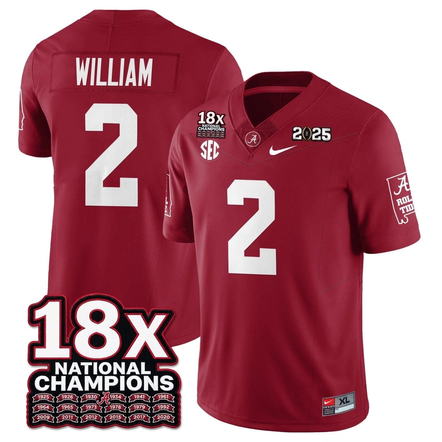 Ryan William Jersey #2 Alabama Crimson 18x-Time National Champions Stitched - Image 4