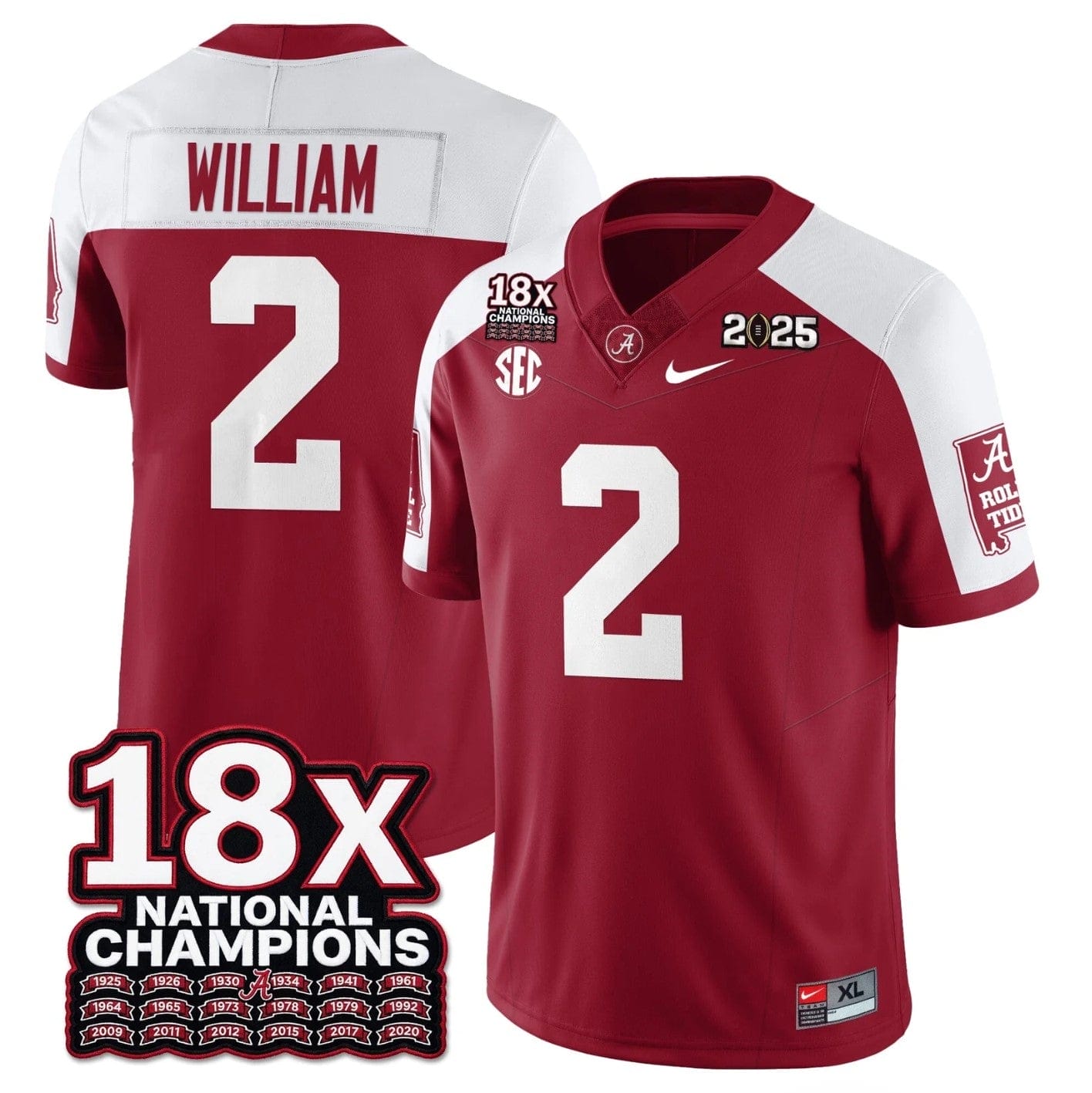 Ryan William Jersey #2 Alabama Crimson 18x-Time National Champions Stitched - Image 3
