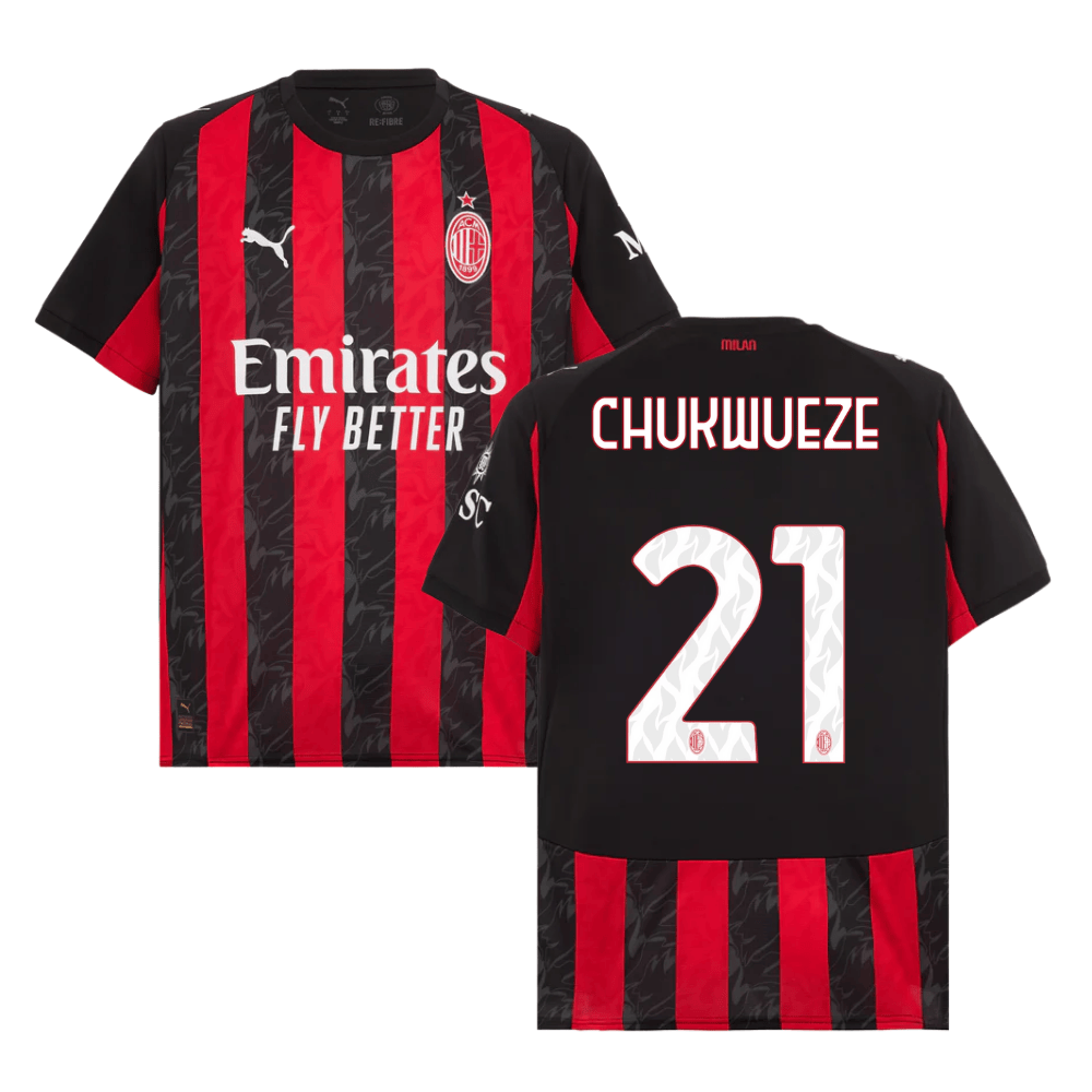 Samuel Chukwueze 21 AC Milan 2025-26 Home Match Jersey – Black Red