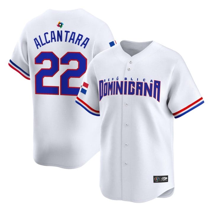 Alternative view of Sandy Alcantara Jersey #22 Dominican Republic Classic 2026 Roster Stitched