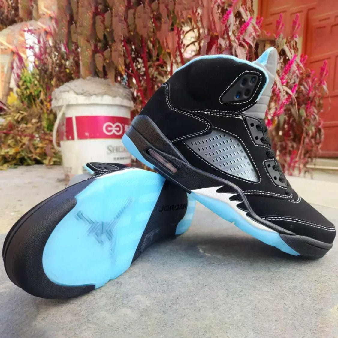 Alternative view of Air Jordan 5 Black University Blue Shoes Sneakers
