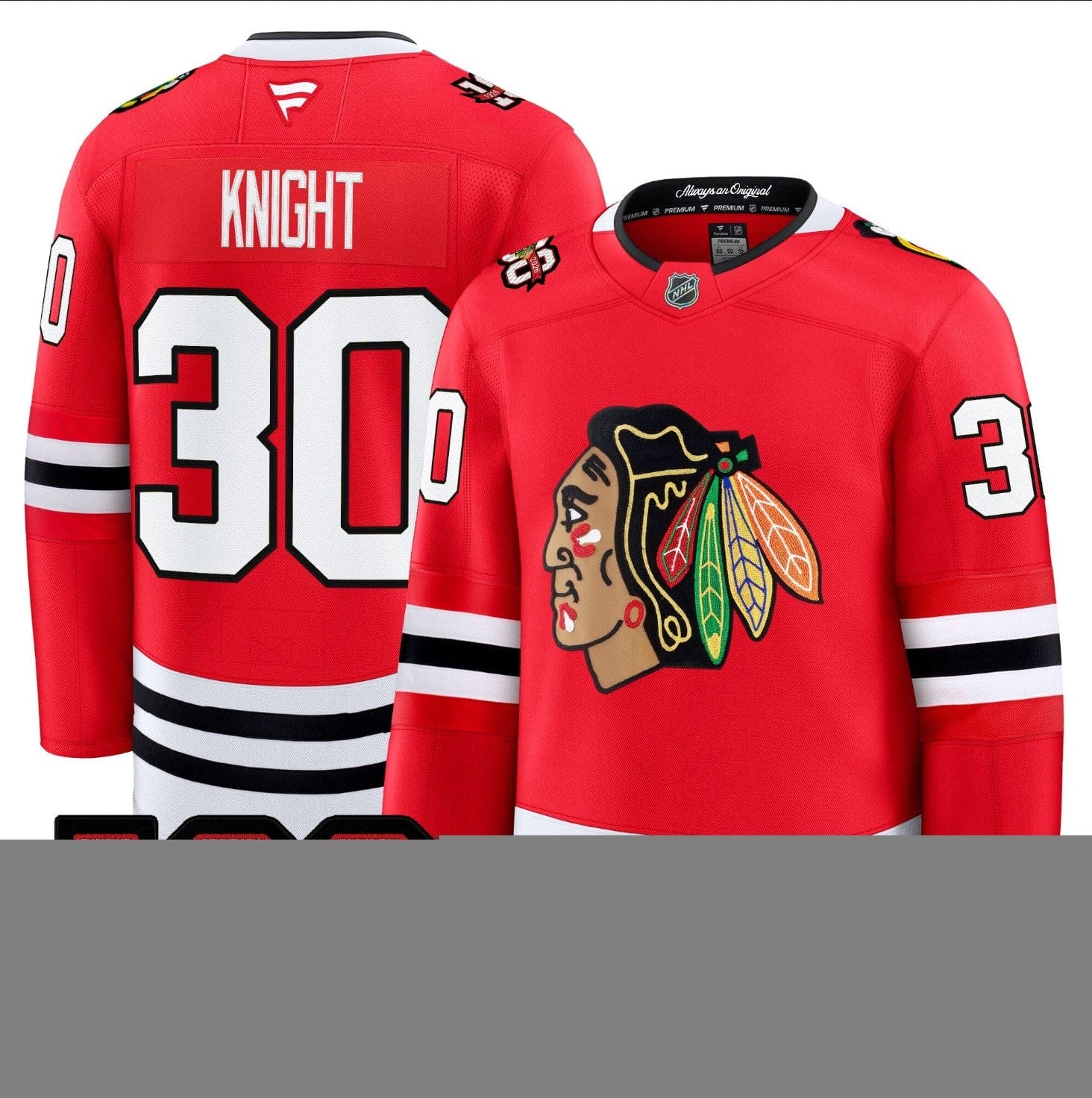 Alternative view of Spencer Knight Jersey #30 Chicago Blackhawks 2025-26 Premium 100th Stitched