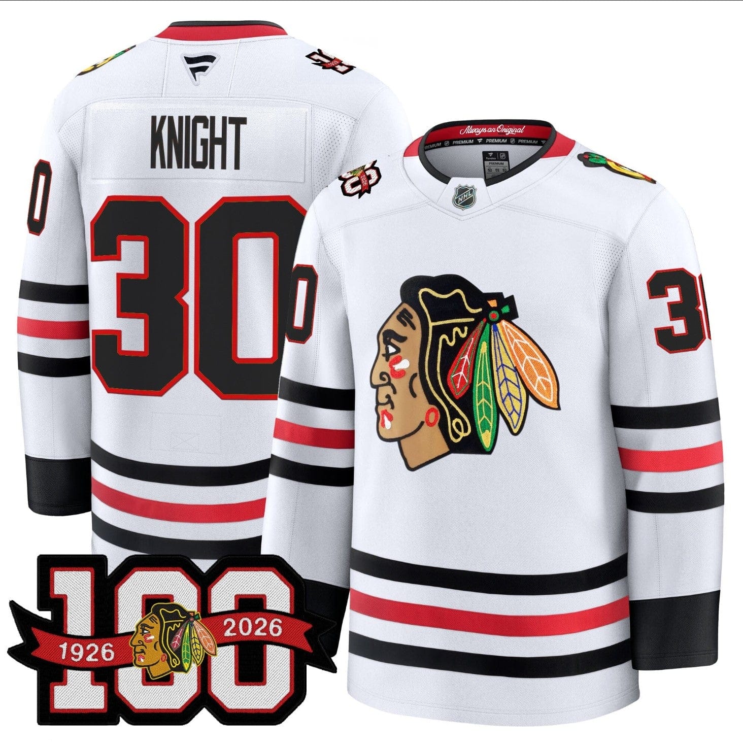 Spencer Knight Jersey #30 Chicago Blackhawks 2025-26 Premium 100th Stitched - Image 3