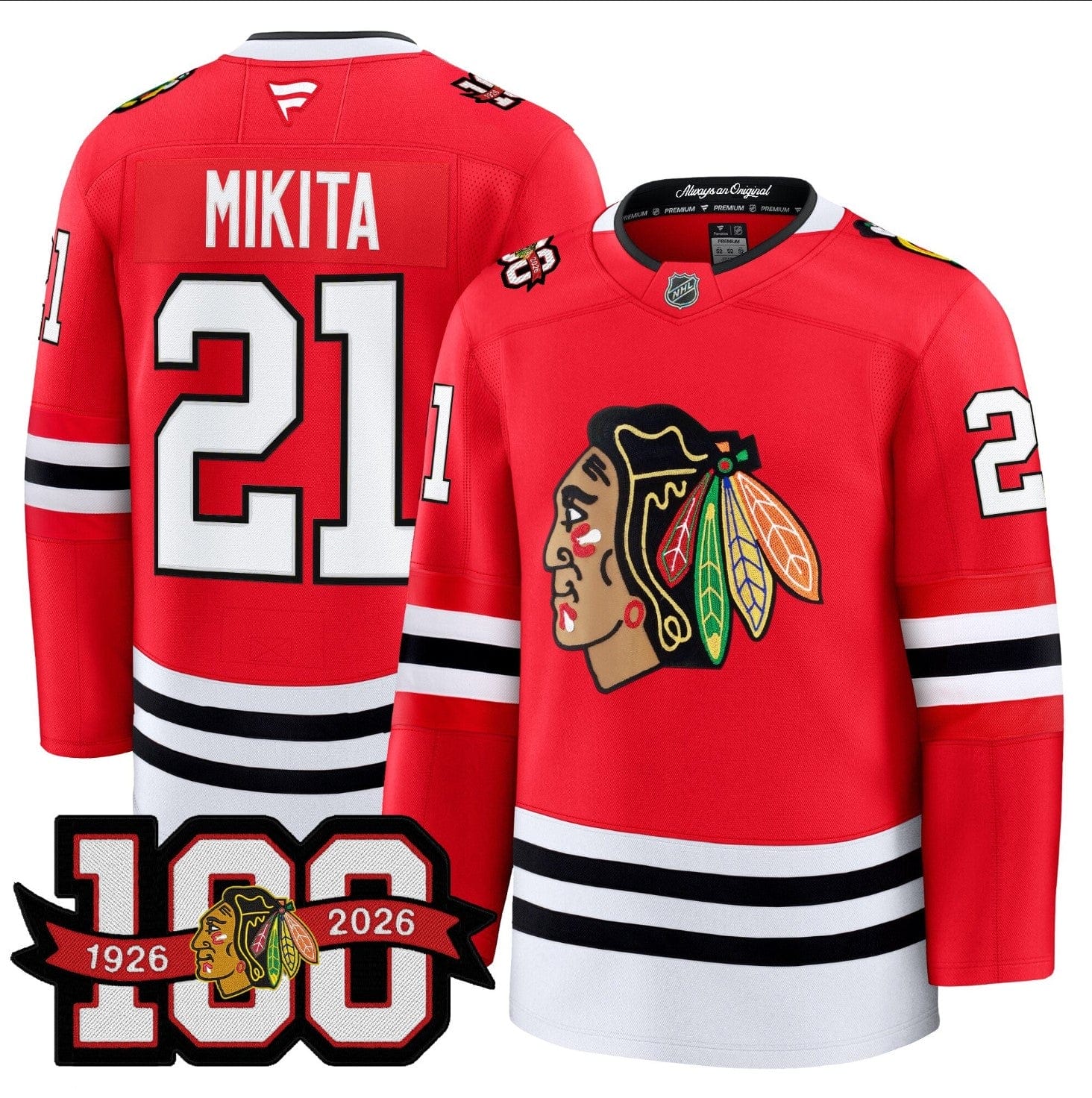 Alternative view of Stan Mikita Jersey #21 Chicago Blackhawks 2025-26 Premium 100th Stitched