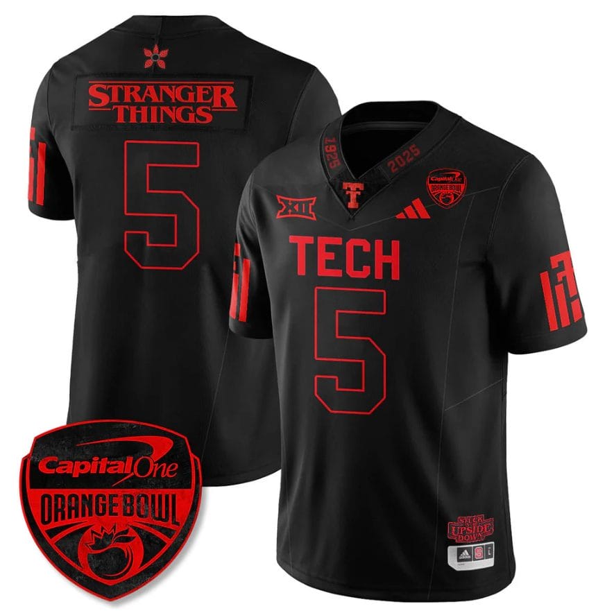 Alternative view of Stranger Things Jersey #5 Texas Tech Red Raiders Orange Bowl Stitched