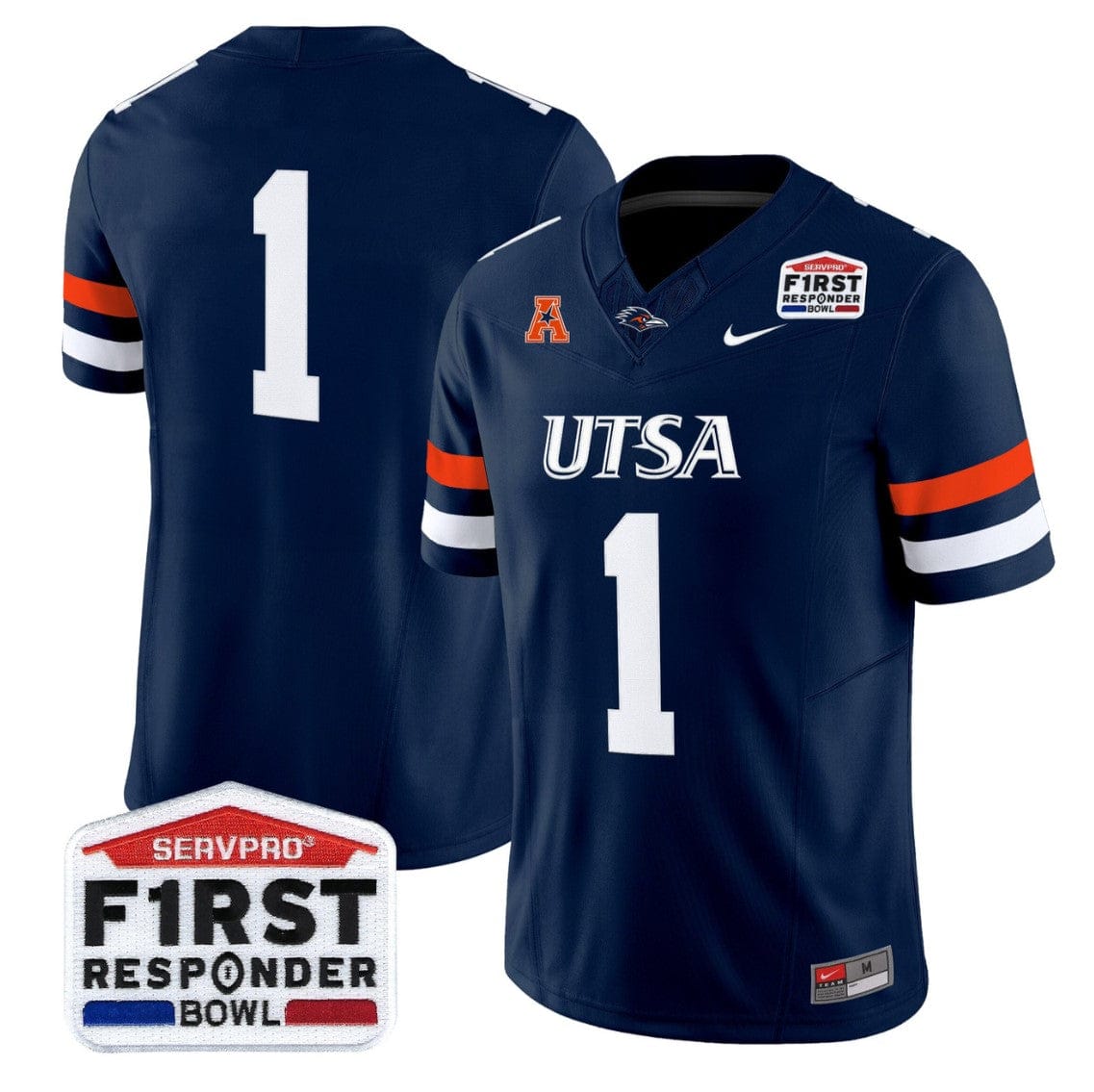 Alternative view of Team Jersey #1 UTSA Roadrunners 2025 First Responder Bowl Stitched