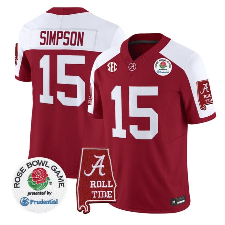 Ty Simpson Jersey #15 Alabama Crimson Tide 2026 Rose Bowl Patch Stitched - Image 3