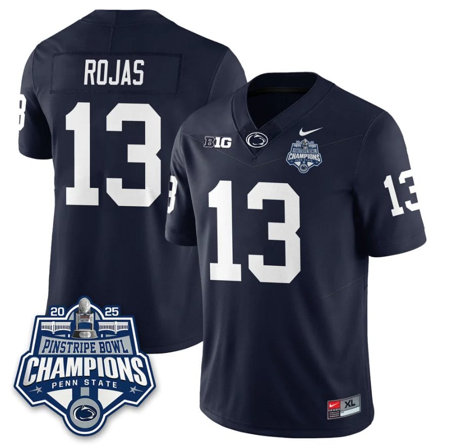 Alternative view of Tony Rojas Jersey #13 Penn State 2025 Pinstripe Bowl Champions Stitched