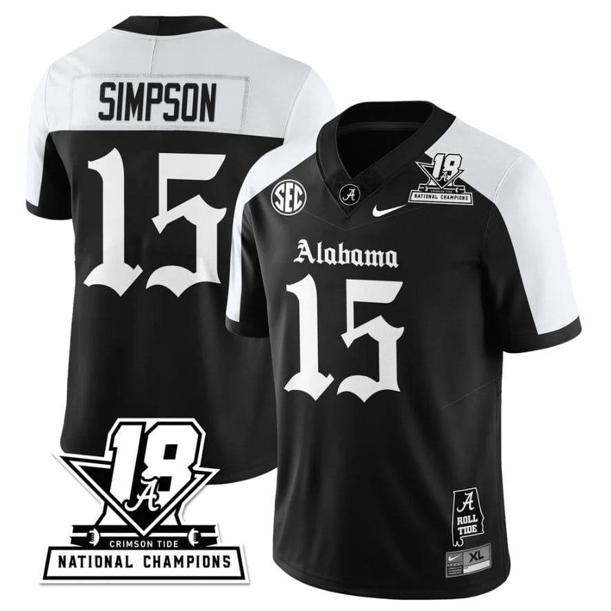 Ty Simpson Jersey #15 Alabama Crimson 18x-Time National Champions Gothic