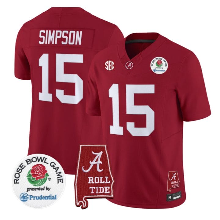 Ty Simpson Jersey #15 Alabama Crimson Tide 2026 Rose Bowl Patch Stitched - Image 4