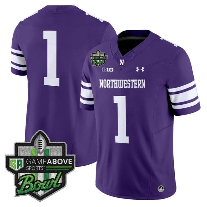Alternative view of Team Jersey #1 Northwestern Wildcats 2025 GameAbove Sports Bowl Stitched