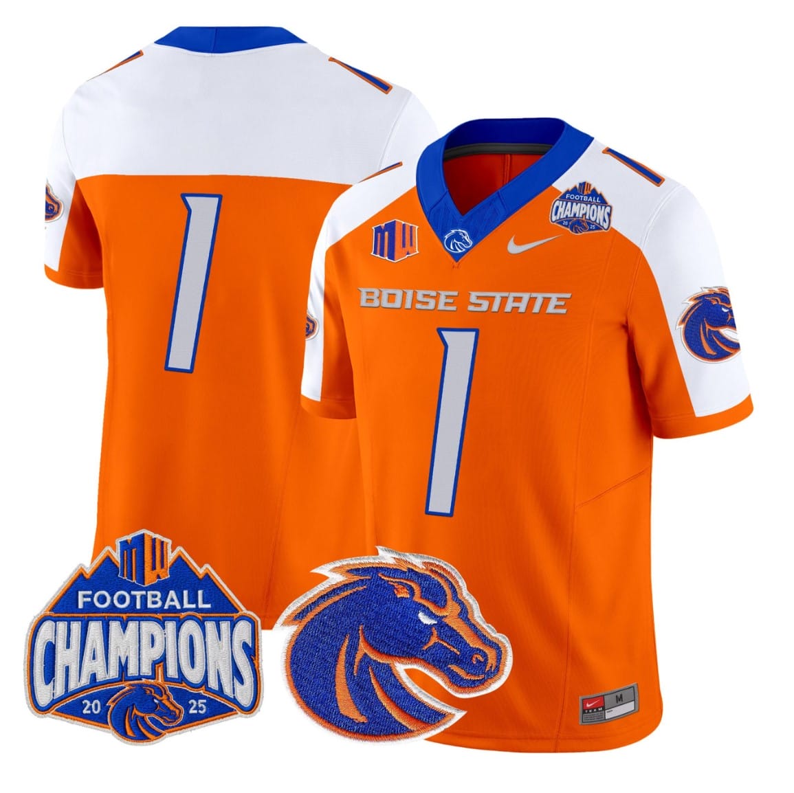 Alternative view of Team Jersey #1 Boise State Broncos 2025 Mountain West Champions Stitched