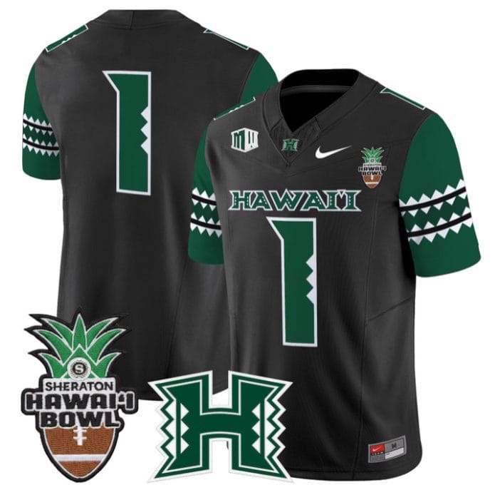 Alternative view of Team Jersey #1 Hawai'i Rainbow 2025 Hawai'i Bowl Patch Stitched