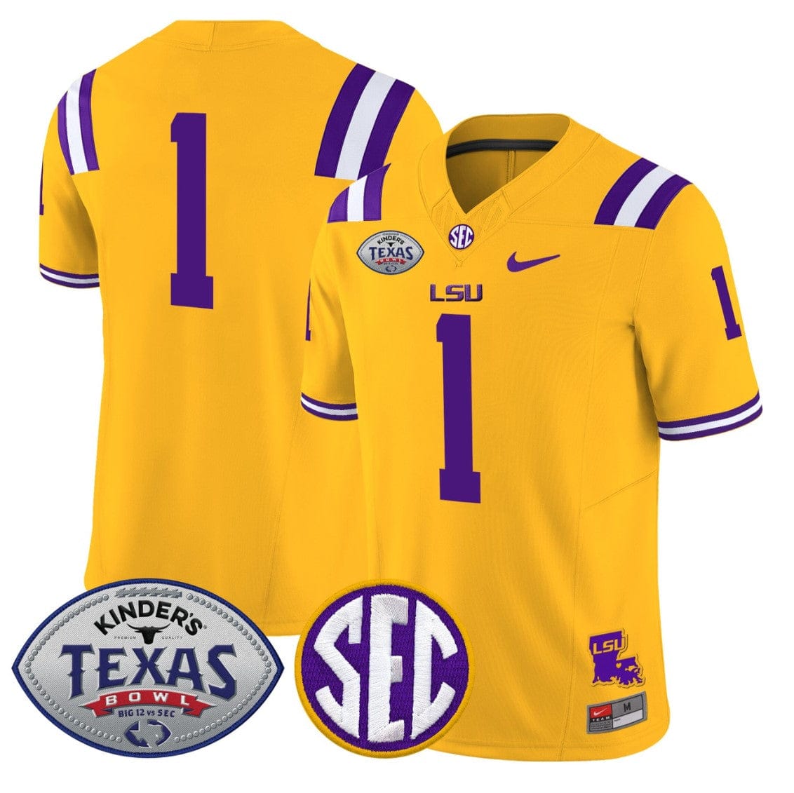 Alternative view of Team Jersey #1 LSU Tigers 2025 Texas Bowl Vapor Limited Stitched