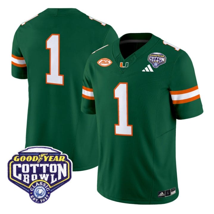 Alternative view of Team Jersey #1 Miami Hurricanes 2025 Cotton Bowl Patch Stitched
