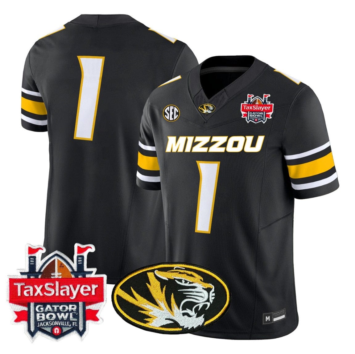 Alternative view of Team Jersey #1 Missouri Tigers 2025 Gator Bowl Vapor Limited Stitched